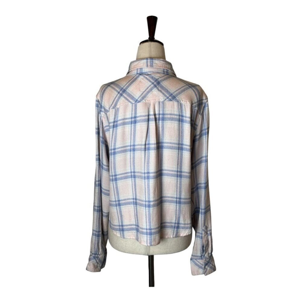 Rails Shirt Women Medium Pink Plaid Collared Button Down Cropped Flannel Top - Picture 3 of 10